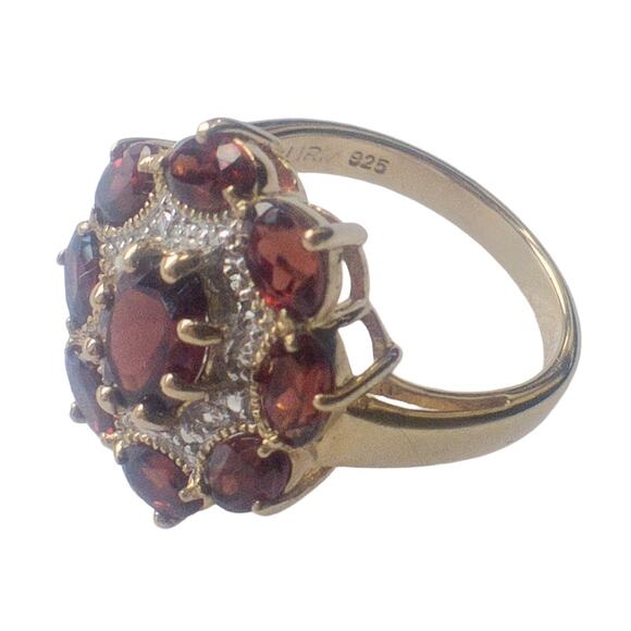 Gold Tone Sterling Silver Garnet Cluster Ring Size 6 - Picture 2 of 14